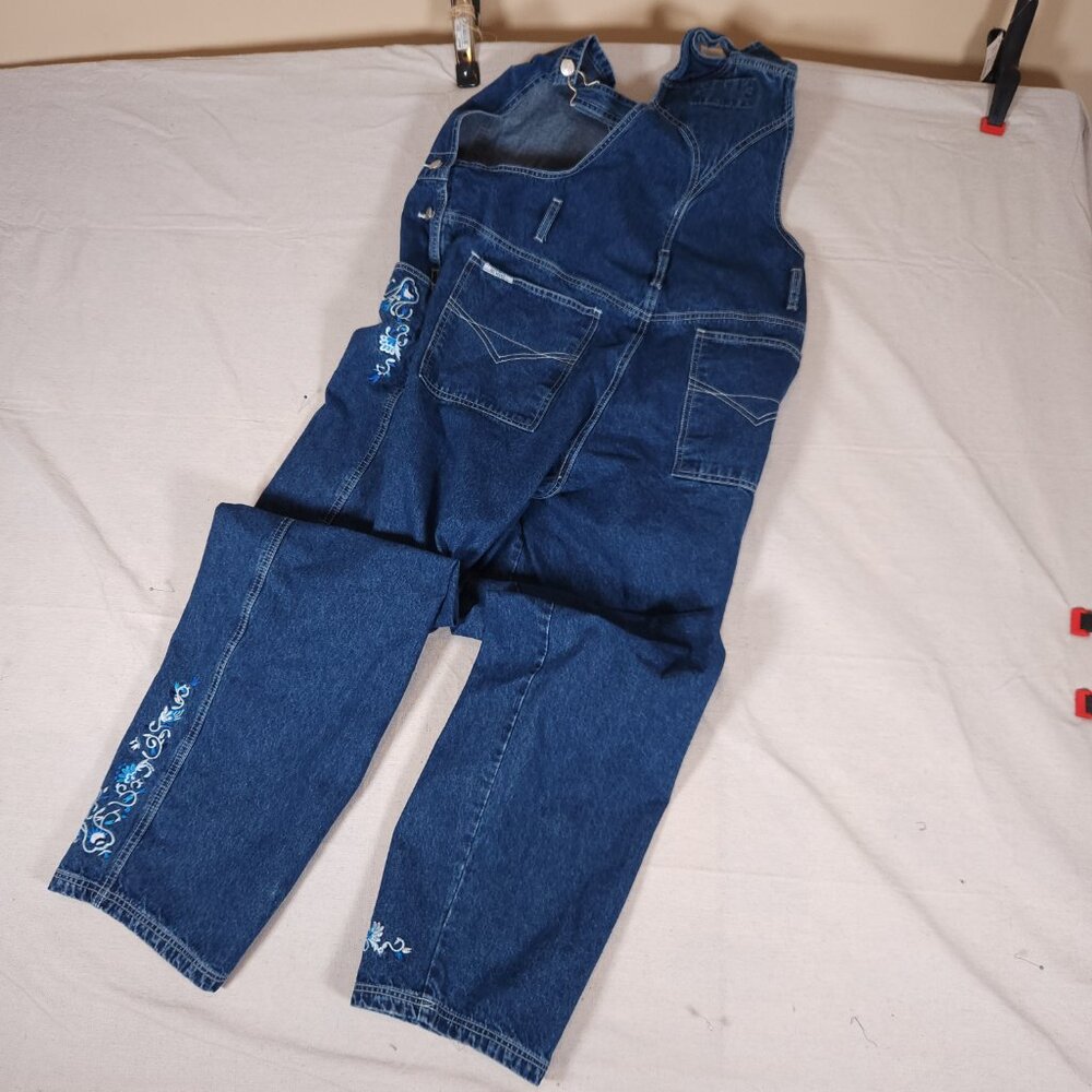 Vintage Revolt Floral Embroidered Denim Overalls Size 18 Y2K 90s Festival Retro - Picture 2 of 11